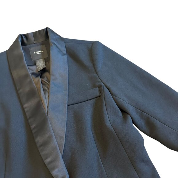 Smythe Black Wool Blend Silk Lapel Blazer Jacket 3/4 Sleeve Ruched Size 6 Womens - Picture 5 of 11